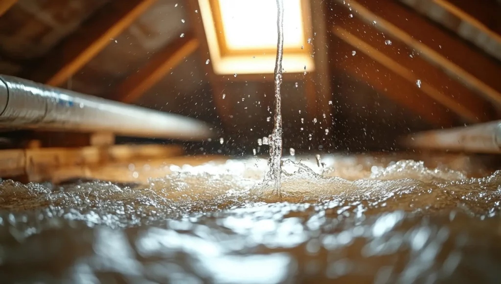 Photo toiture endommagée avec fuite d'eau apparente couvreur KG TOITURE